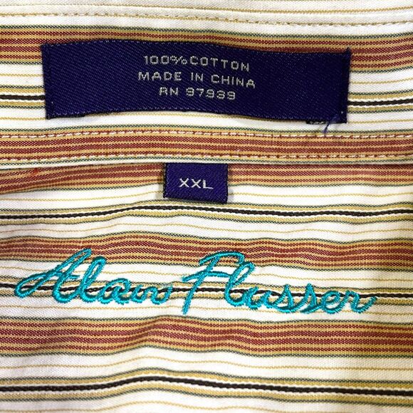 Alan Flusser XXL Brown Stripe Cotton Shirt - Picture 5 of 6